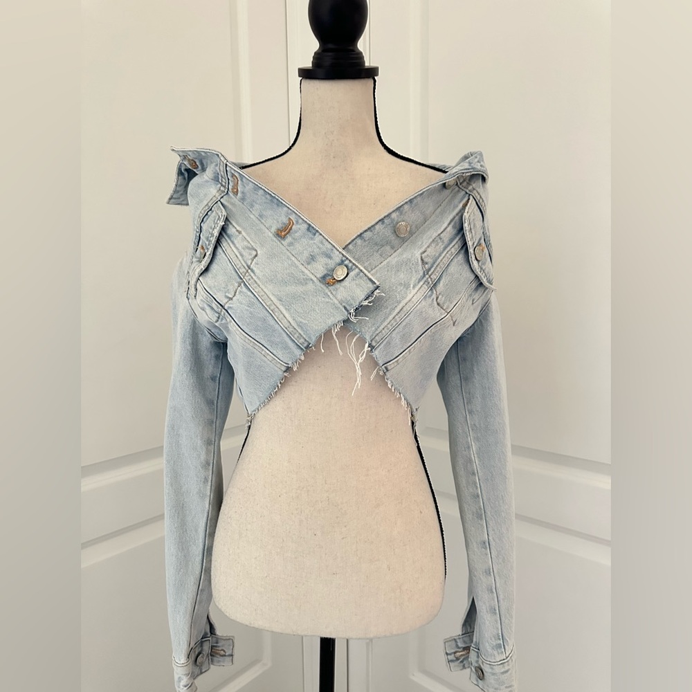Zara Light Blue Cropped Denim Jacket - Picture 2 of 5